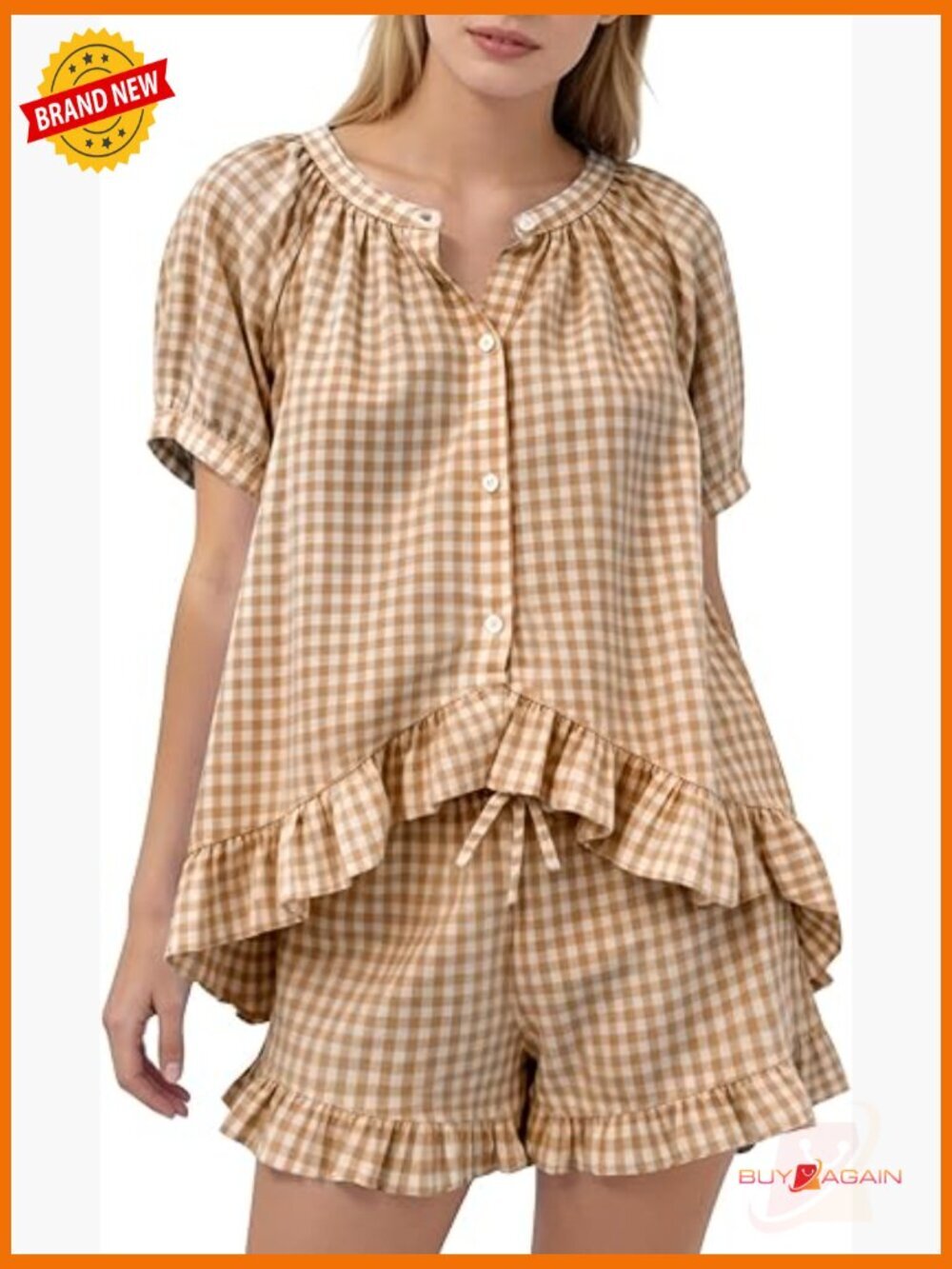 2pc Pajama Set - Cotton Pjs, Ruffle Babydoll Top & Shorts
